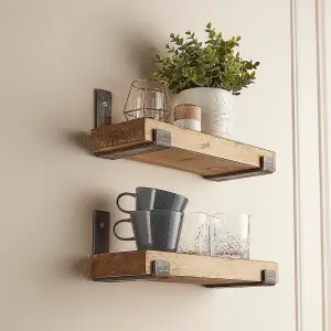 Wooden Shelves with 6" Brackets  -Set of Two Rustic Shelves-   Dark Wood Finish - 130cm