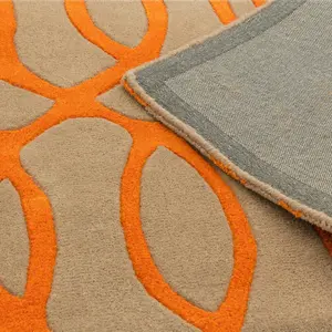 Orange Wool Luxurious Modern Easy to Clean Handmade Abstract Rug For Bedroom Dining Room And Living Room -160cm X 230cm