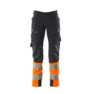 Mascot Accelerate Safe Ultimate Stretch Trousers with Thigh Pockets - Dark Navy/Hi-Vis Orange   (36.5) (Leg Length - Regular)