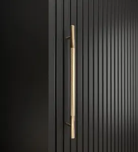 Bergen Contemporary 2 Sliding Door Wardrobe Gold Handles Marble Effect 5 Shelves 2 Rails Black (H)2080mm (W)1500mm (D)620mm