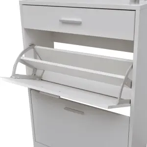 Shoe Cabinet with a Drawer and a Top Glass Shelf Wood White