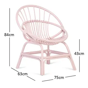 Moon Chair Indoor Rattan in Pink (H)84cm x (W)75cm x (D)63cm