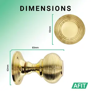 AFIT Beehive Door Knobs Polished Brass - 4 Pairs of Reeded Mortice Knobs (55mm) for Internal Doors