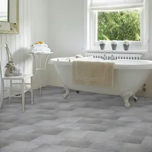 Grey Modern Concrete Effect Anti-Slip Vinyl Flooring For Kitchen, Bathroom, 2.6mm Thick Vinyl Sheet-1m(3'3") X 4m(13'1")-4m²