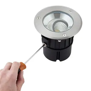 Luminosa Hoxton Outdoor Recessed Ground Light Cool White IP67 10.5W Matt Black Paint & Brushed Stainless Steel