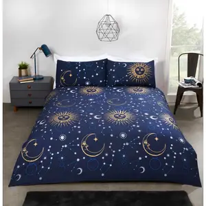 Johnsie Polyester Dots Duvet Cover with Pillowcases Navy / Kingsize - 2 Standard Pillowcases