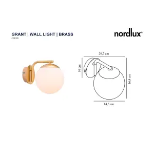 Nordlux Grant Indoor Bedroom Living Dining Office Wall Light in Brass (Diam) 14.5cm