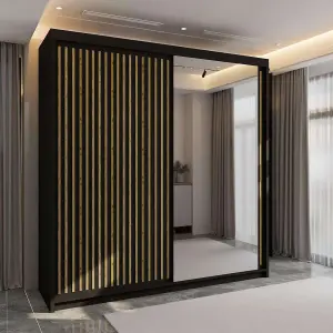 Sliding Wardrobes 4U Bradford Modern High Gloss Sliding Door Wardrobe in 3 Colors & Sizes - (Black - W2080mm, H2200mm)