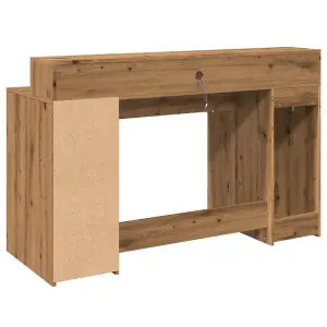 Berkfield Desk with LED Lights Artisian Oak 140x55x91 cm Engineered Wood