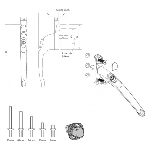 UPVC Universal Window Handle Multi-Spindle - White