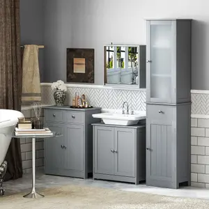 kleankin 60x60cm Under-Sink Storage Cabinet w/ Adjustable Shelf Drain Hole Grey