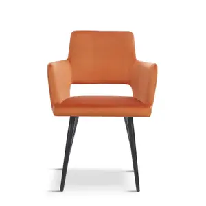 Two Flynn Orange Velvet Dining Chairs with Black Legs Occasional ArmChairs