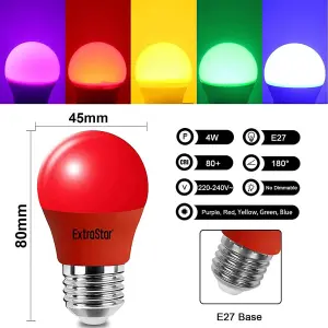 Extrastar 4W Red LED Golf Ball Modern Coloured Light Bulb E27 (Pack of 6)