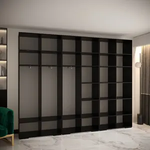 Elegant Black Manhattan I Hinged Door Wardrobe W3000mm H2370mm D470mm - Gold Handles, Customisable Storage