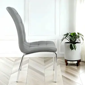 Eterno Faux Leather Luxurious Light Grey Dining Chair With Silver Legs