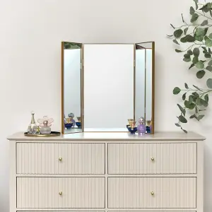 Melody Maison Large Gold Dressing Table Triple Mirror - 70cm x 60cm