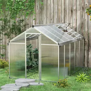 Outsunny 10x6ft Aluminium Greenhouse with/ Door Window Galvanised Base PC Panel