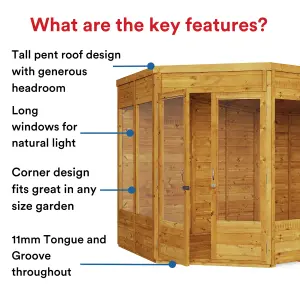 BillyOh Renna Tongue and Groove Corner Summerhouse - 11x7 - Doors on Right