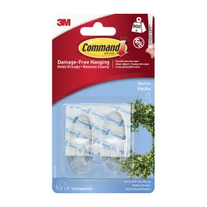 3M Command Medium Clear Hook (Holds)900g, Pack of 2