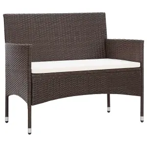 Berkfield Garden Bench with Cushion Poly Rattan Brown