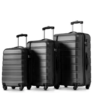 Set OF 3 ABS Hard Shell Travel Trolley Suitcase 4 Wheel Luggage Set Hand Luggage, 20,24,28  Inch (Black)