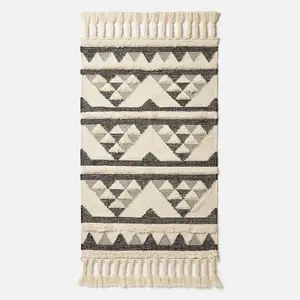 Homescapes Kota Black & Grey Kilim Wool Rug 120 x 170 cm