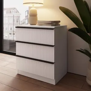 Ripple Effect White 3 Drawer Chest Of Drawers Nightstand Scalloped Fronts