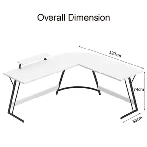 L-Shaped Metal Base Computer Desk White/Black / 74 H x 130 W x 130 D