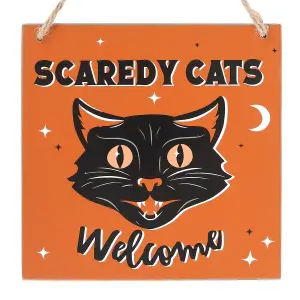 Something Different Scaredy Cats Welcome Hanging Plaque Orange/Black (One Size)