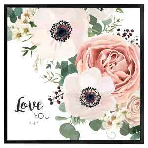 Garden flower, pink peach rose, white anemone (Picutre Frame) / 24x24" / White