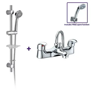 Nes Home Deck Mounted Bath Filler Shower Mixer Slider Rail with Handset Kit