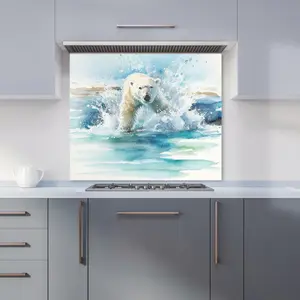 Hunting Polar Bear Watercolour Premium Glass Kitchen Splashback W900mm x H750mm