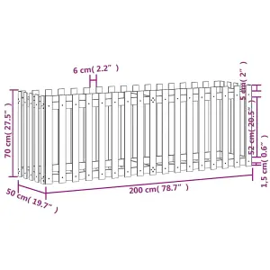 Berkfield Garden Raised Bed with Fence Design White 200x50x70 cm Solid Wood Pine