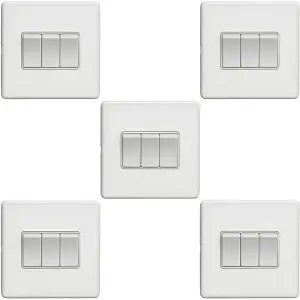 5 PACK 3 Gang Triple Light Switch SCREWLESS MATT WHITE 2 Way 10A Slim Rocker