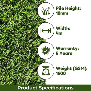 Leeds 18mm Outdoor Artificial Grass, Genuine Looking Outdoor Artificial Grass For Patio Garden Lawn-14m(45'11") X 4m(13'1")-56m²