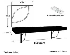 Wooden Rustic Shelf with Bracket TRAMP 220mm 9 inches Antique Grey Length of 110cm