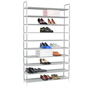 Shoe Rack with 10 Shelves Metal and Non-woven Fabric Silver