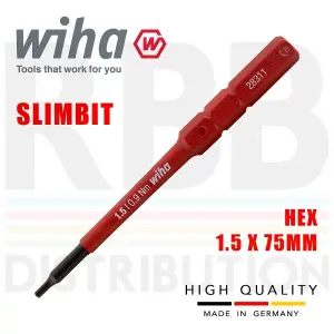 Wiha Slimbit Hex Screwdriver 1.5mm Hexagon Head 1000v VDE Electrician 75mm 37222