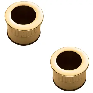 2 PACK - Small Recessed Sliding Door Flush Pull - 29mm Round 23mm Depth Polished Brass