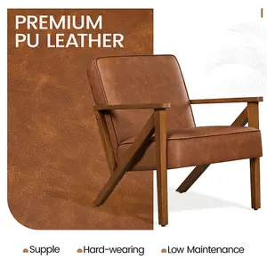 Yaheetech Light Brown Faux Leather Armchair Lounge Chair with Z-shaped Wood Legs