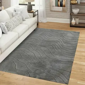 Crystal Grey Waves 3D effect Medium Rug, (L)160cm x (W)120cm