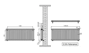 Right Radiators 600x1460 mm Horizontal Traditional 2 Column Cast Iron Style Radiator White