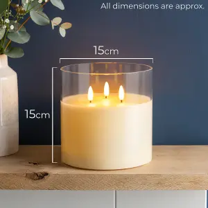 Flameless LED Candle Remote Control 3 Wick Smoked Glass Jar Real Wax Christow