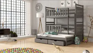 Klara Bunk Bed With Trundle, Foam Mattresses And Storage in Graphite W1980mm x H1710mm x D980mm