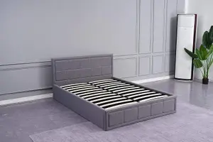 Grey Upholstered Storage Ottoman Gas Side Lift Bed Fabric Bed 4FT6 Double