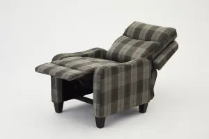 Lennox High Back Recliner Armchair Grey Tartan Chair