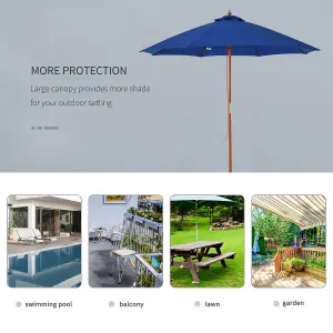 Outsunny 2.5m Wooden Garden Parasol Outdoor Umbrella Canopy Vent Blue