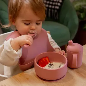 Tiny Dining - Baby Silicone Suction Bowl with Lid - Dusty Rose