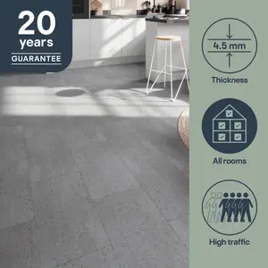 GoodHome Mambo Grey Granite Concrete effect Textured Click vinyl Tile, 2.23m²