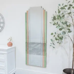 Melody Maison Large Frameless Pink & Green Glass Art Deco Wall Mirror 52cm x 142cm